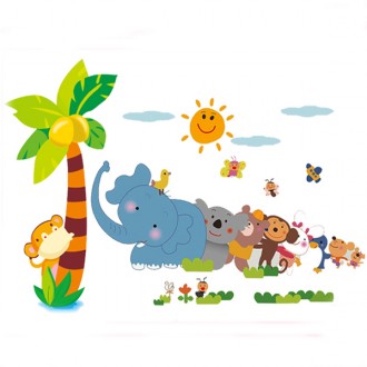 Lovely animals play in Jungle Zoo Wall Stickers